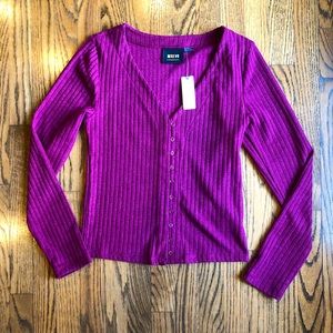 Brand New Maeve by Anthropologie Long Sleeve Fuchsia V-Neck Cardigan